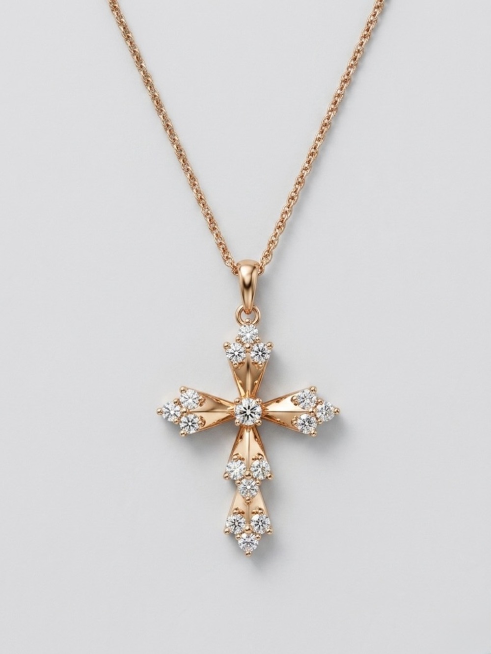 Rose Gold Plated Cross Pendant Necklace with CZ Accents | Dainty Elegant Jewelry